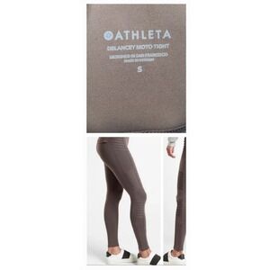 ATHLETA Delancey Moto Tight Leg Pants Size S 26x27 Grey/Taupe Ankle Zip Compress